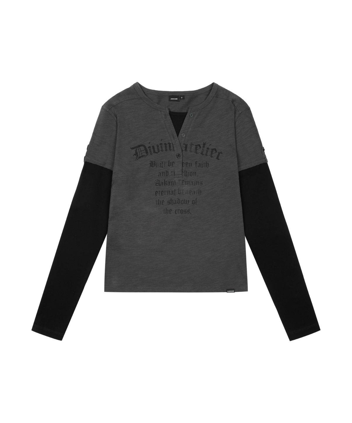 아캄(AAKAM) Henry Neck Layered Long Sleeve (Charcoal)