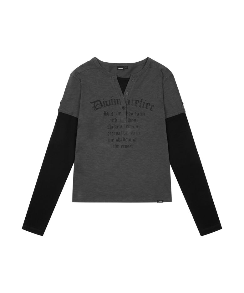 Henry Neck Layered Long Sleeve (Charcoal)