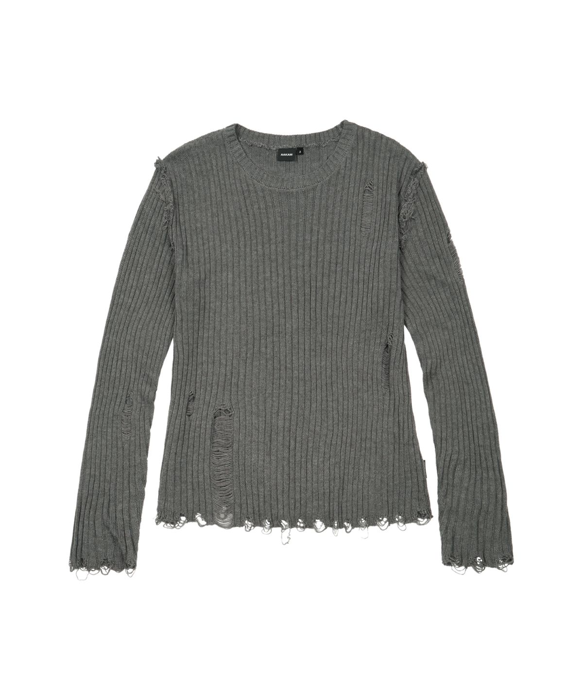 아캄(AAKAM) Destroyed Knit Sweater (Charcoal)