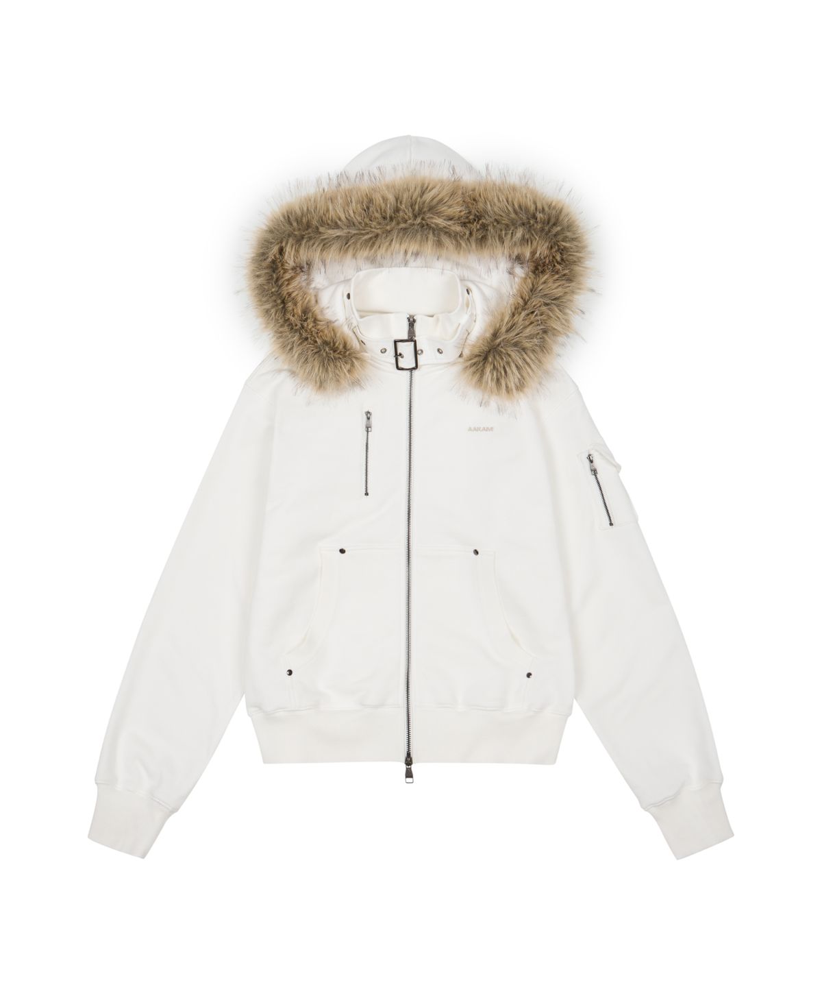 아캄(AAKAM) High Neck Fur Hoodie Zip-Up (White)