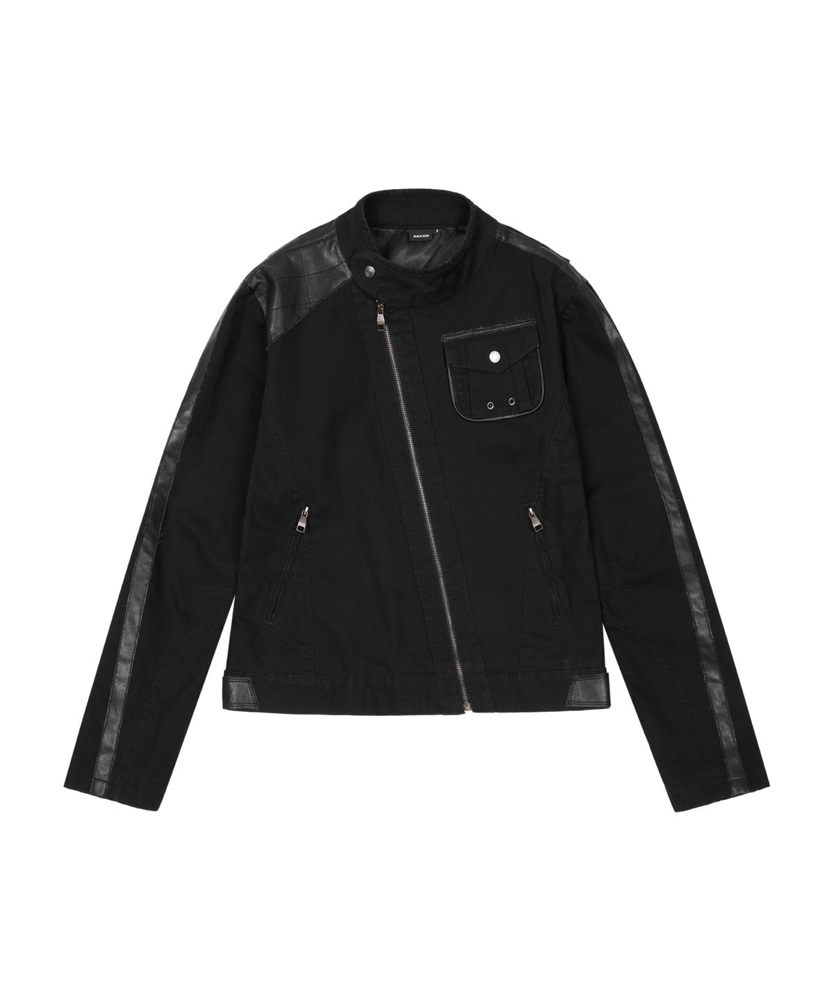 아캄(AAKAM) Slant Leather Patch Jacket (Black)