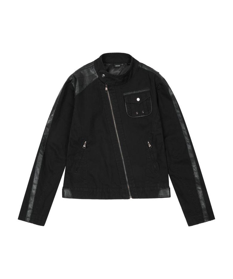 Slant Leather Patch Jacket (Black)