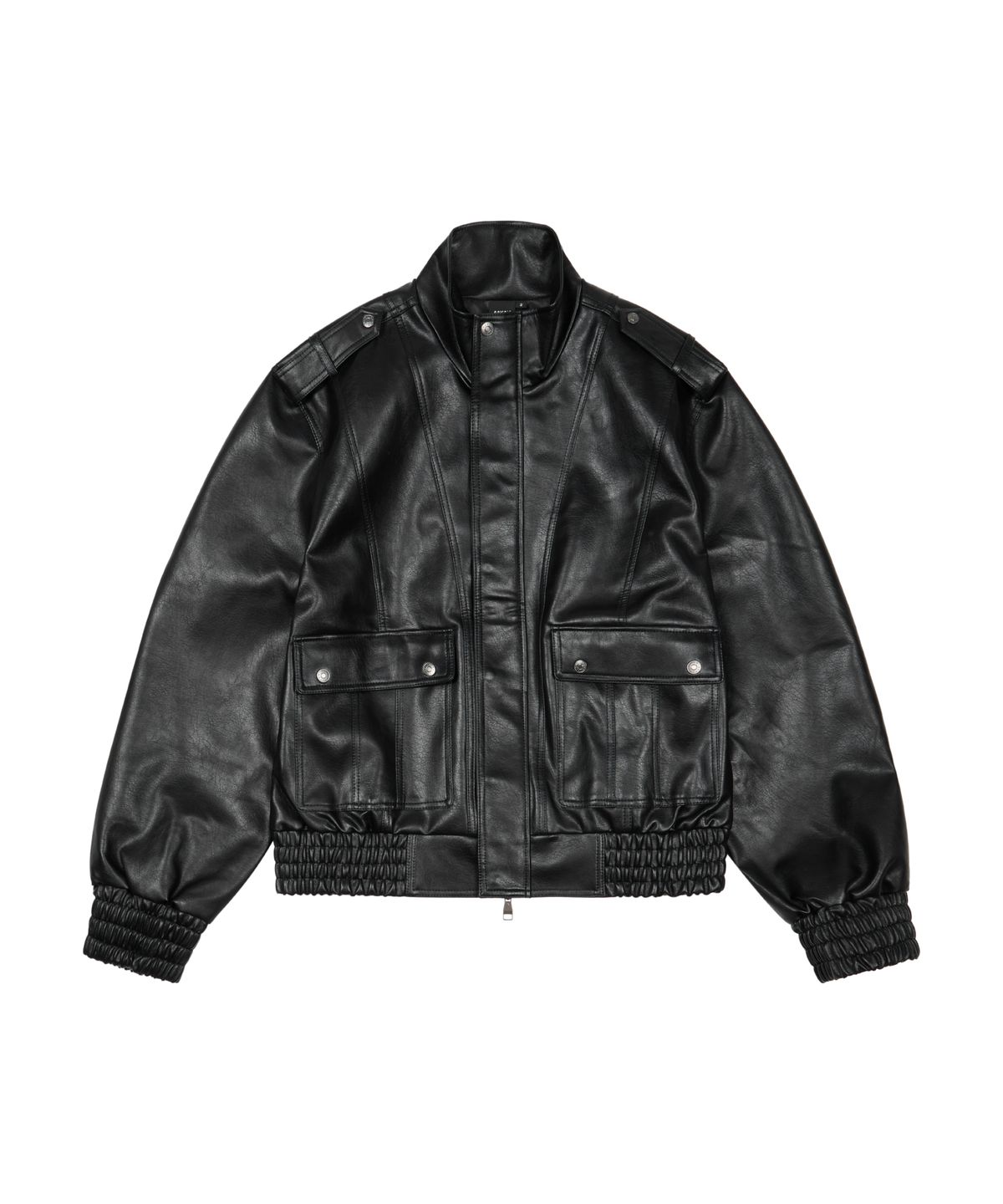 아캄(AAKAM) Epaulet High Neck Leather Jacket (Black)
