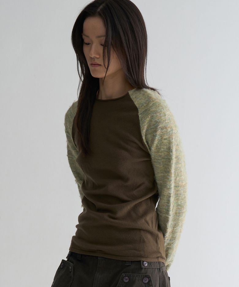 Mix Sleeve Knit Khaki