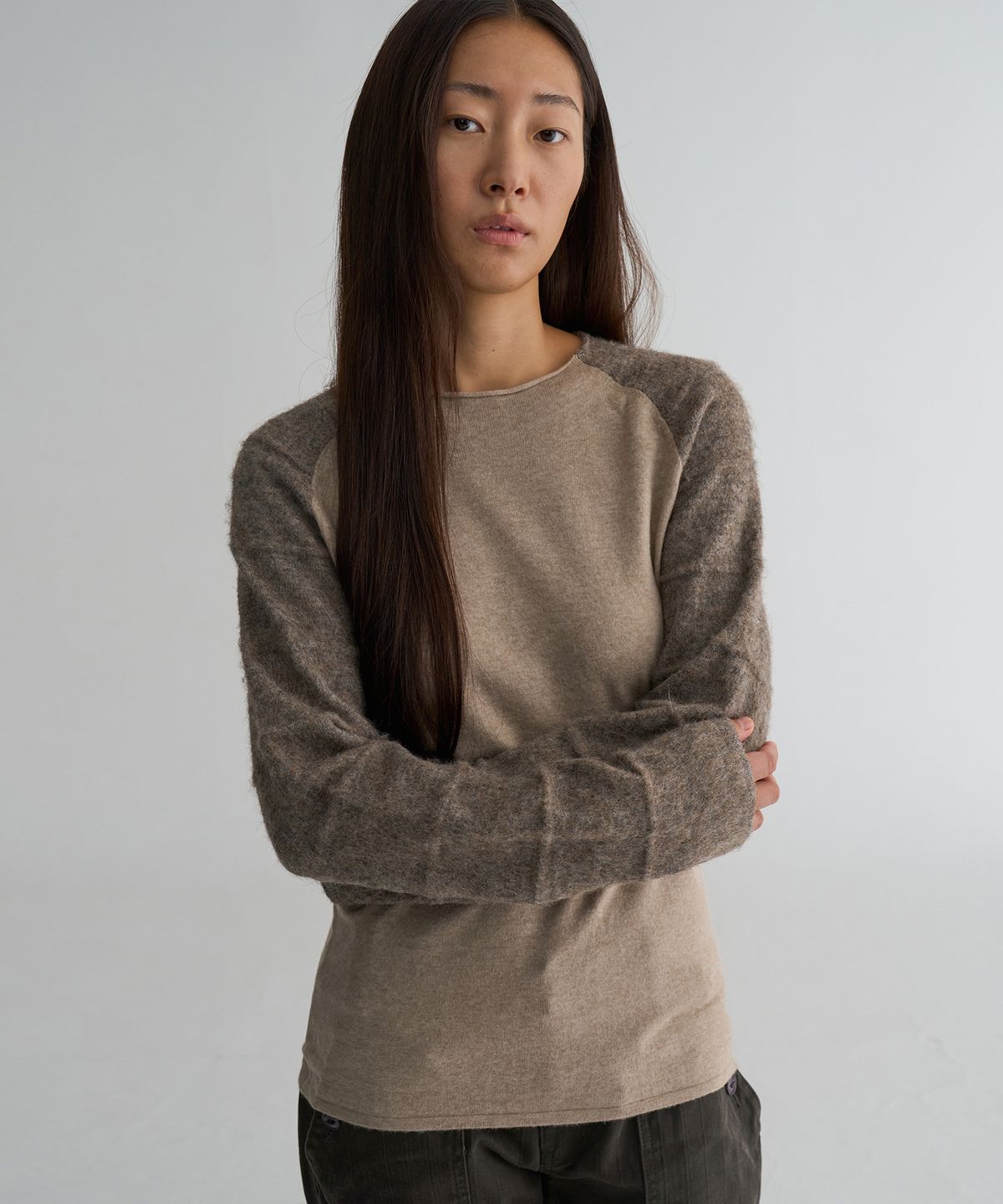 웰빙익스프레스(WELLBEING EXPRESS) Mix Sleeve Knit Beige