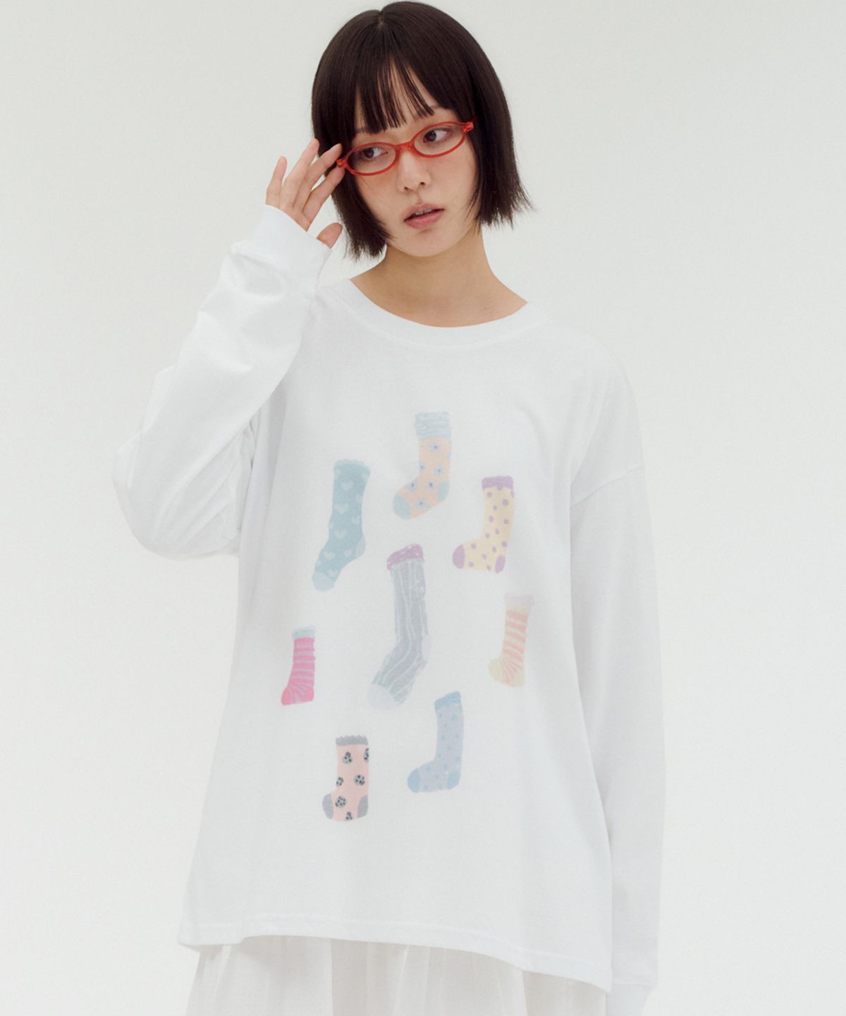 엠블러(AMBLER) Palette Socks 그래픽 롱슬리브 AJS306 (화이트)