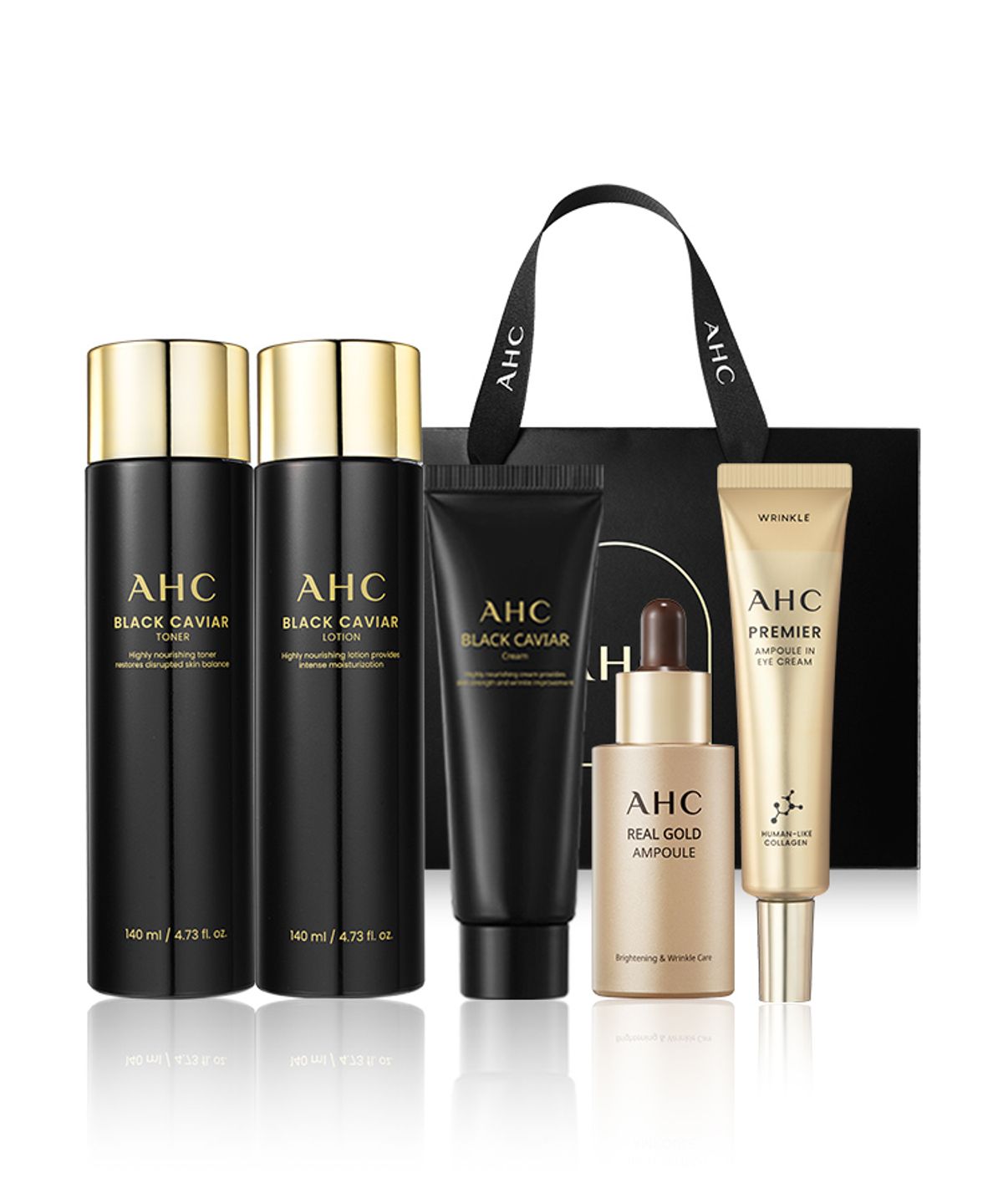 에이에이치씨(AHC) 블랙캐비어 시너지 세트(토너+로션+크림+앰플+아이크림)
