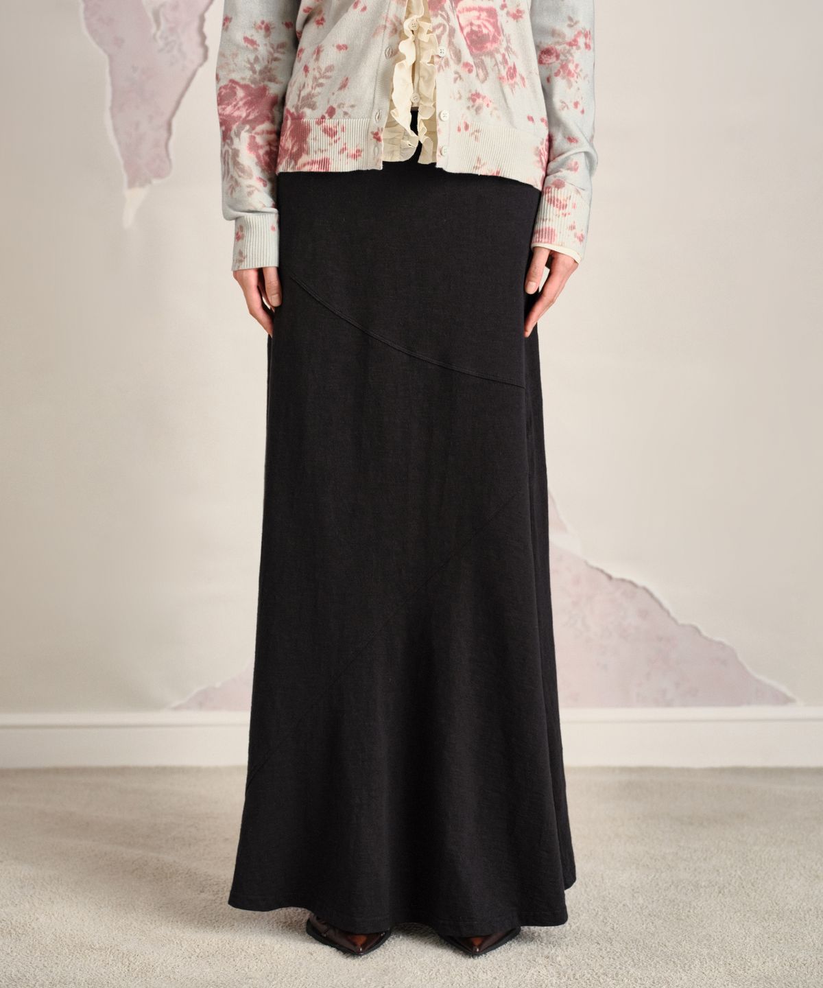 썬번프로젝트(SUNBURNPROJECT) PANELED COTTON MAXI SKIRT, BLACK