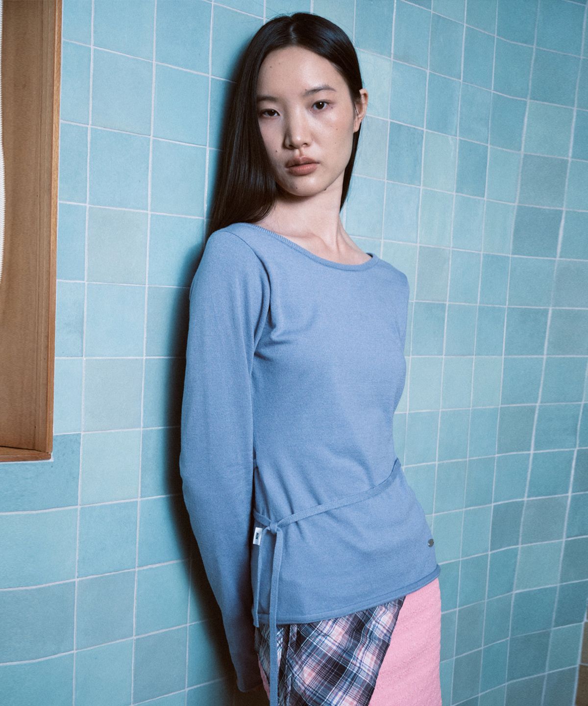 나우앤투모로우(NOWANDTOMORROW) W BOAT NECK KNIT T-SHIRT [BLUE]