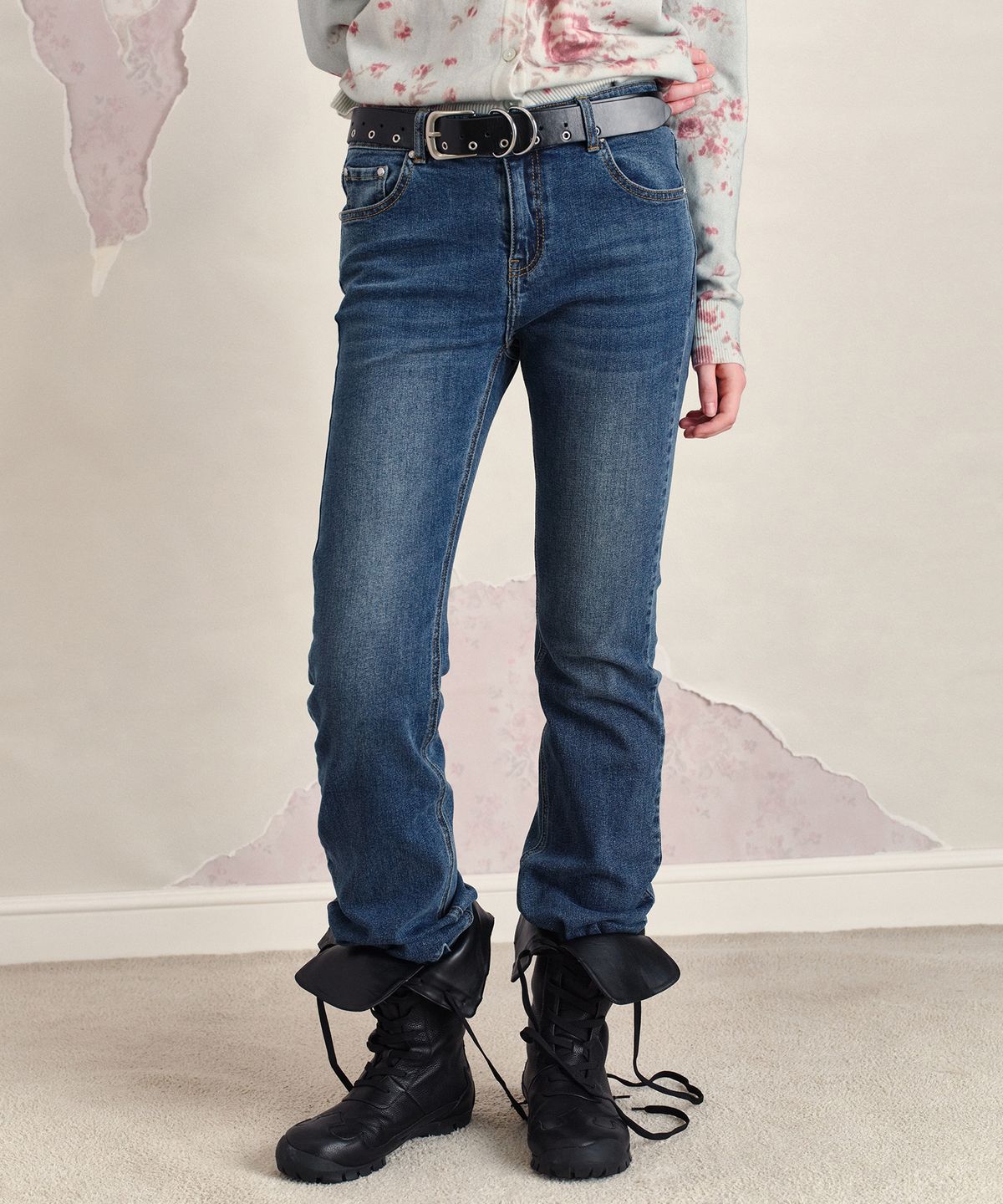 썬번프로젝트(SUNBURNPROJECT) WASHED STRAIGHT DENIM PANTS, MID BLUE