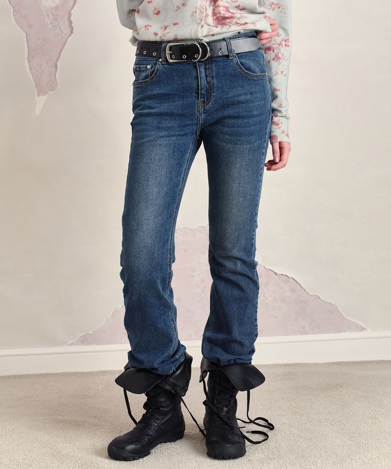 WASHED STRAIGHT DENIM PANTS, MID BLUE