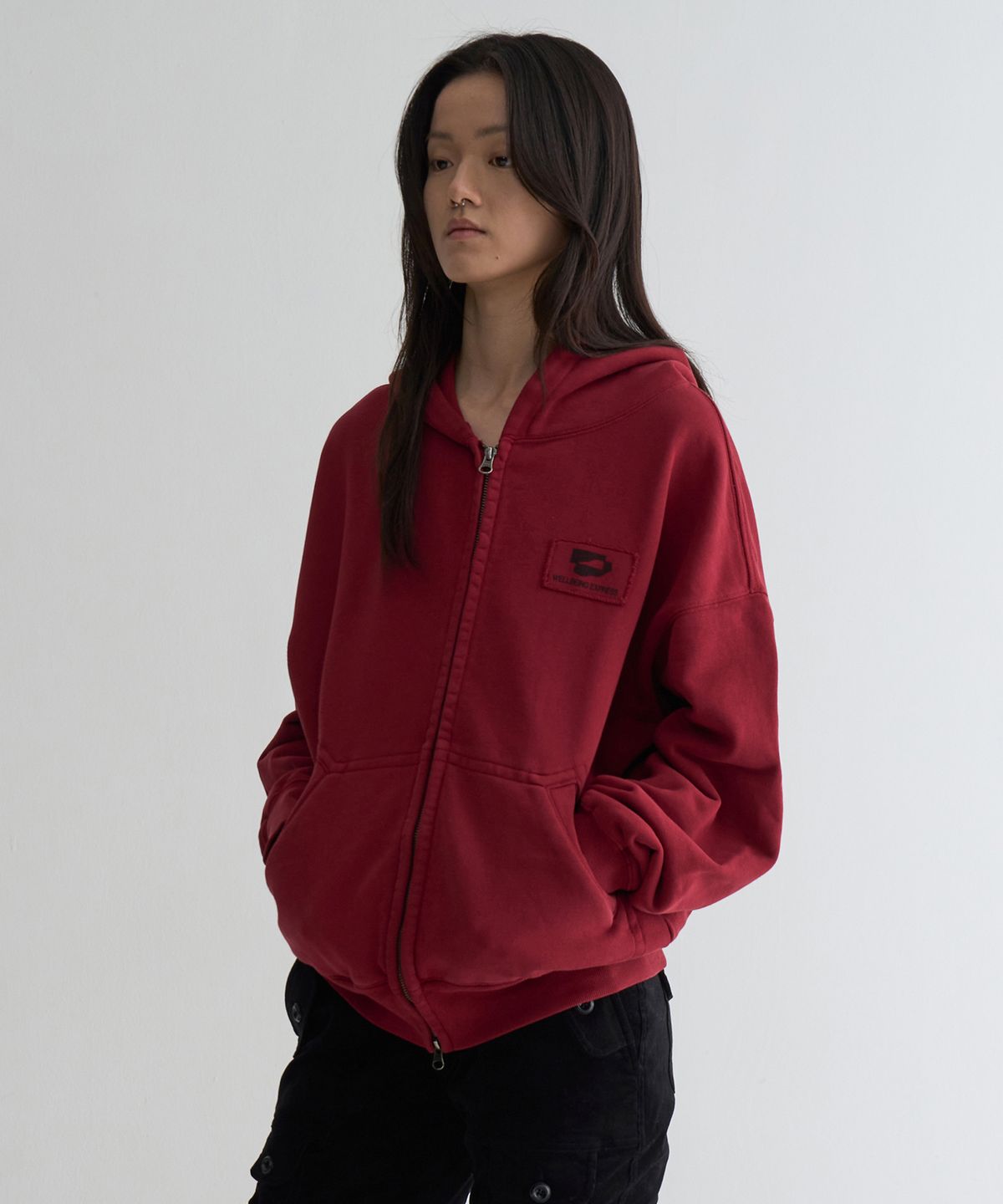 웰빙익스프레스(WELLBEING EXPRESS) Logo Patch Zip Up Burgundy
