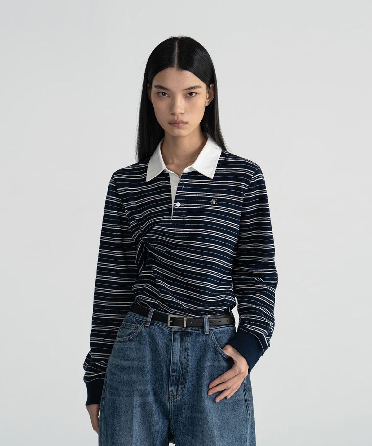 노이스(NOICE) PIQUE STRIPED TWIST POLO SHIRT - DARK NAVY
