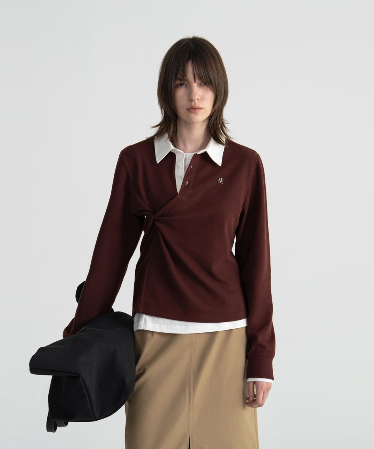 노이스(NOICE) PIQUE TWIST POLO SHIRT - WINE