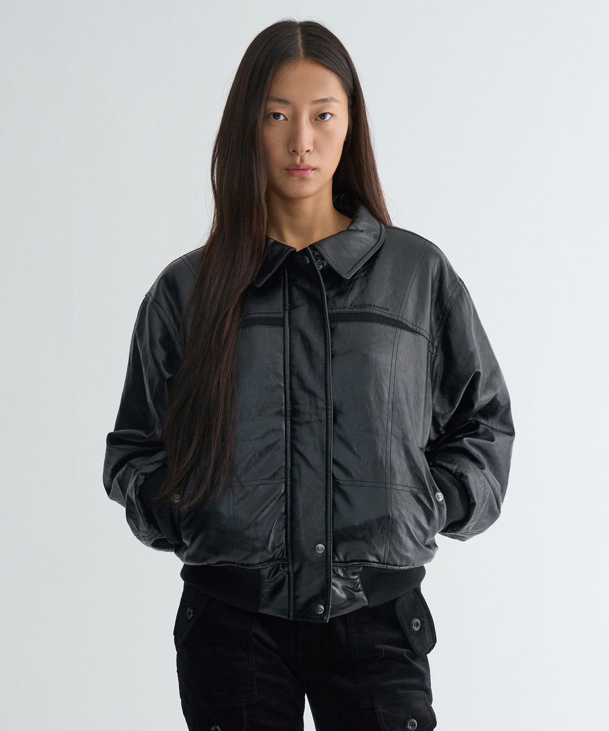 웰빙익스프레스(WELLBEING EXPRESS) Padded Faux Leather Jacket Black