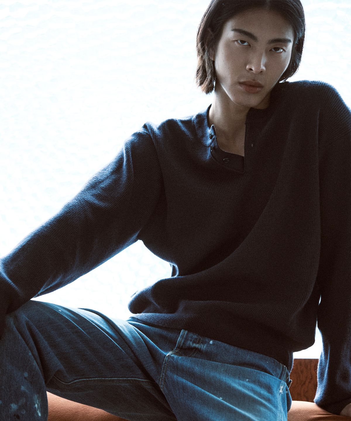 나우앤투모로우(NOWANDTOMORROW) HENLEY NECK PULLOVER SWEATER [NAVY]