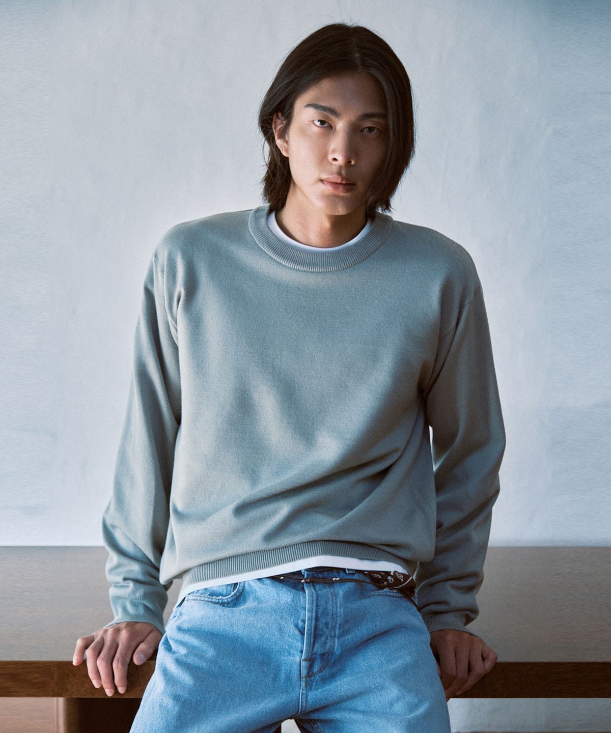 나우앤투모로우(NOWANDTOMORROW) CREW NECK PULLOVER SWEATER [LIGHT KHAKI]