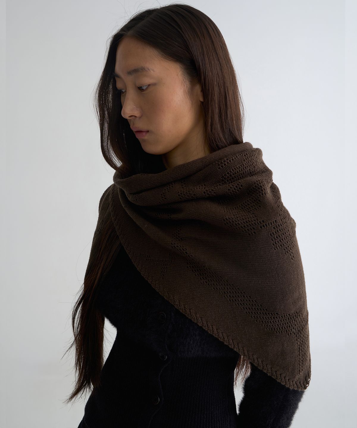 웰빙익스프레스(WELLBEING EXPRESS) Crochet Wool Knit Shawl Brown