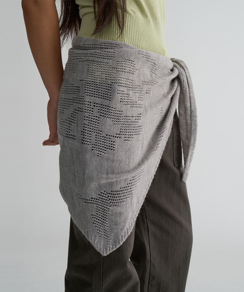 Crochet Wool Knit Shawl Grey