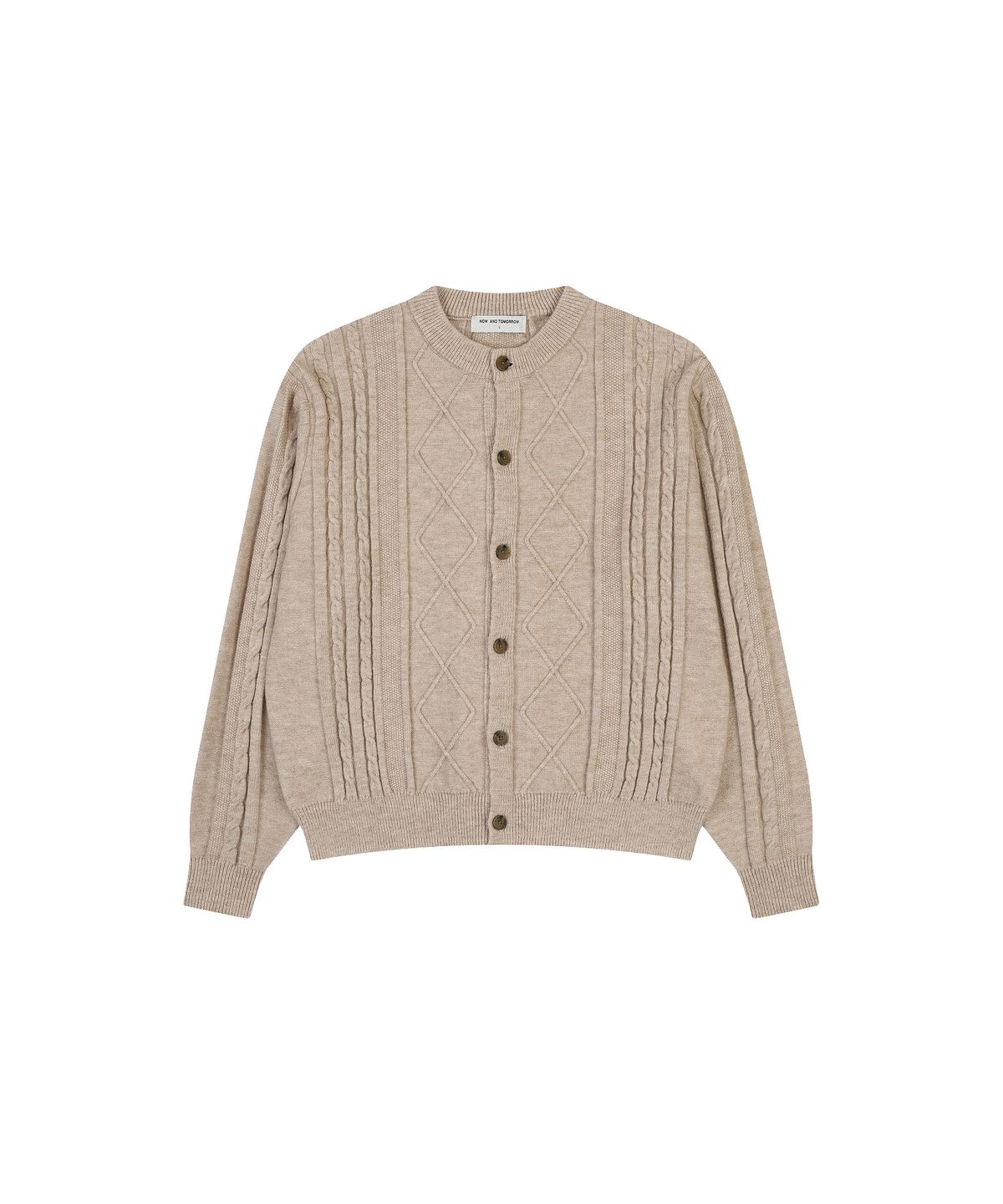 나우앤투모로우(NOWANDTOMORROW) CREW NECK CABLE SWEATER CARDIGAN [OATMEAL]