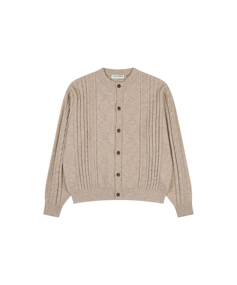 CREW NECK CABLE SWEATER CARDIGAN [OATMEAL]