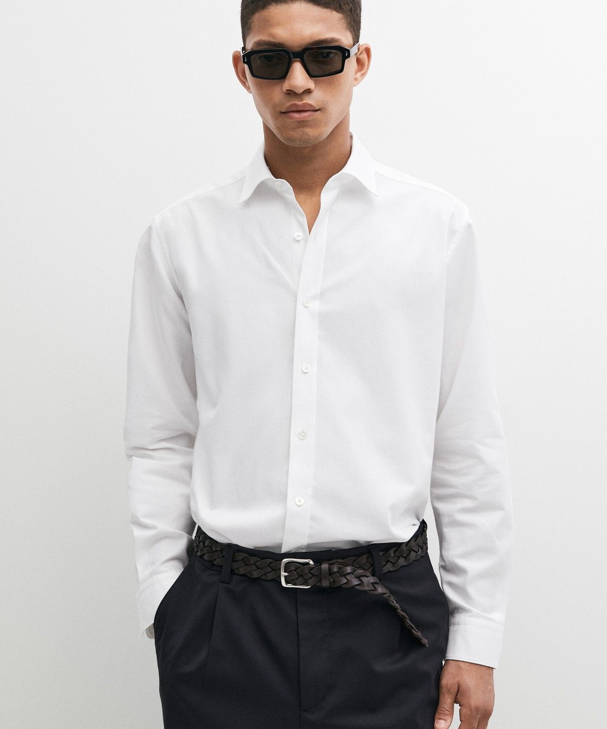 마시모두띠(MASSIMO DUTTI) 레귤러 핏 멜란지 트윌 100% 코튼 셔츠