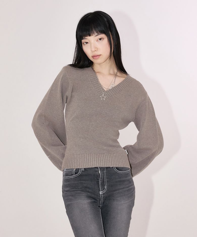 [브랜드위크 20%쿠폰] FLOWER YOUHEE V-NECK KNIT_BROWN