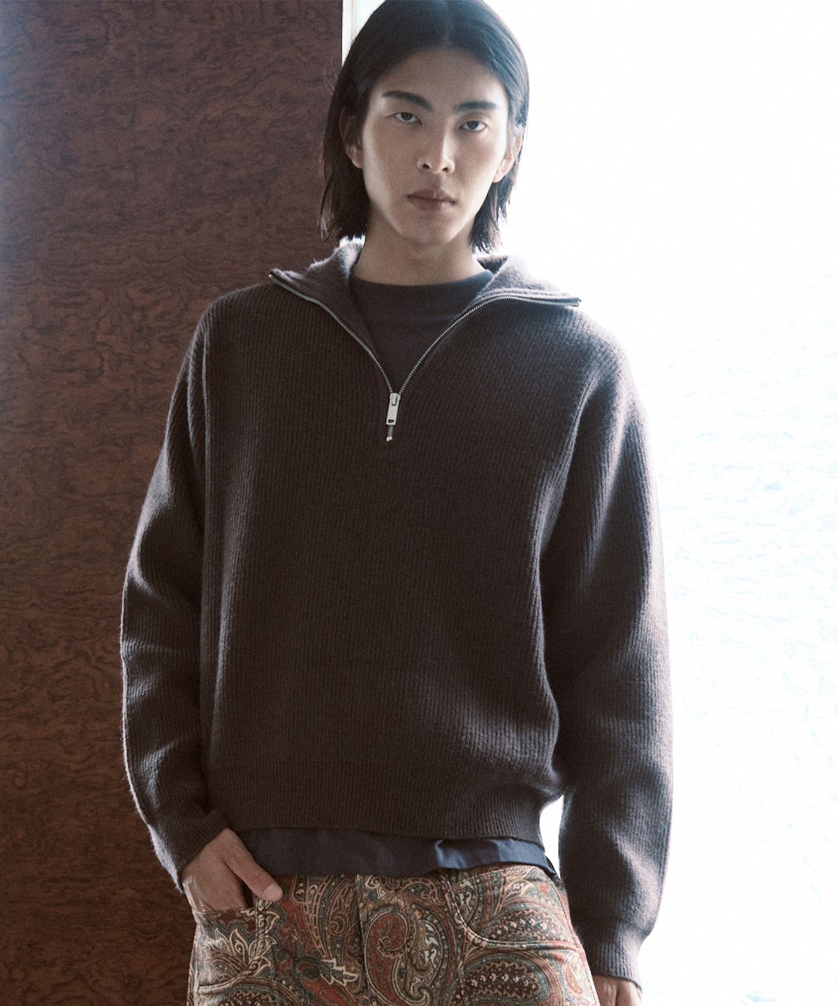 나우앤투모로우(NOWANDTOMORROW) HALF ZIP SWEATER [BROWN]