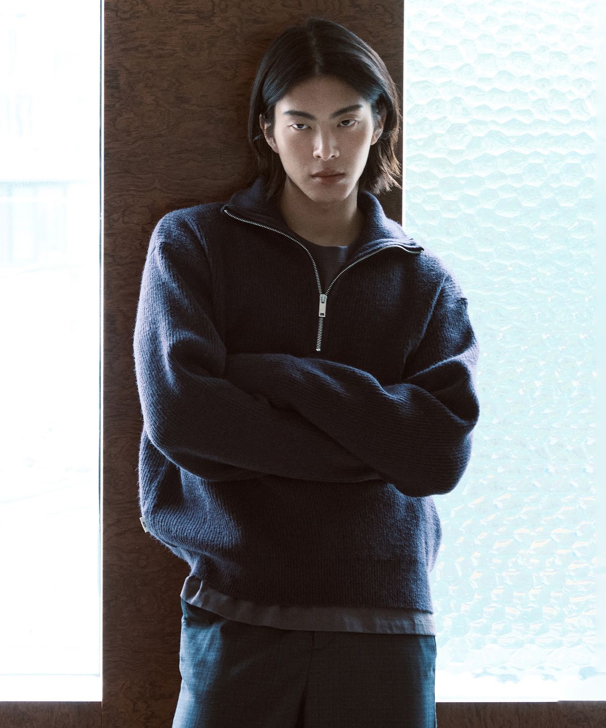 나우앤투모로우(NOWANDTOMORROW) HALF ZIP SWEATER [NAVY]