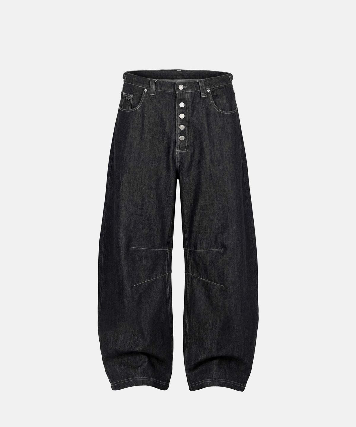 배드블러드(BADBLOOD) 0509 Button Fly Curved Fit Pants - Black Denim