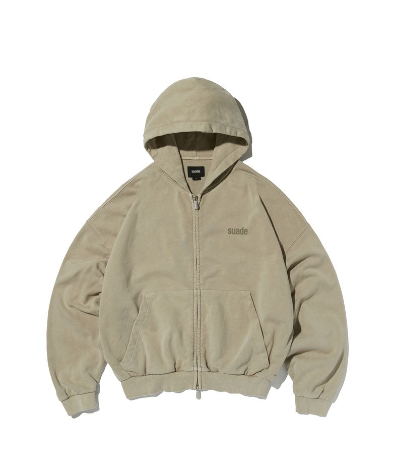 CROPPED WASHED HOOD ZIP UP [WASHING BEIGE]