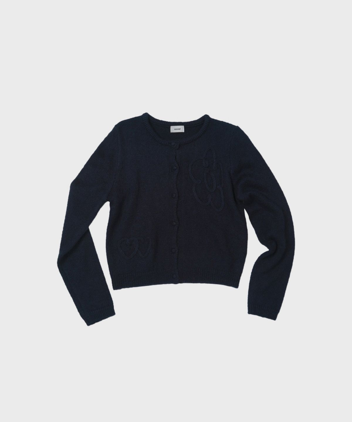 오울(OOOWL) MOHAIR CARDIGAN HEART FLOWER NAVY