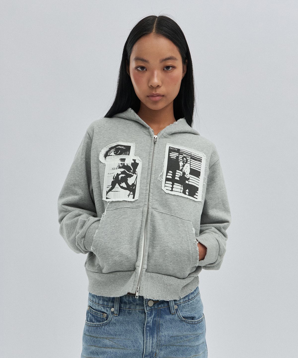 스웨이드(SUADE) PATCHWORK HOOD ZIP UP [GRAY]