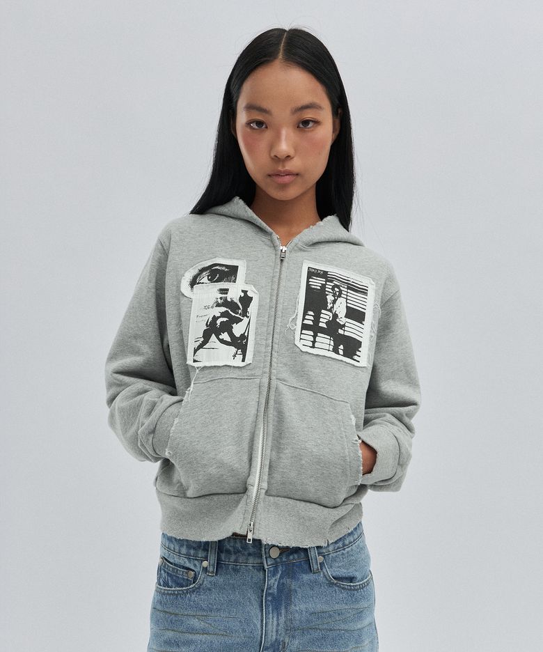 PATCHWORK HOOD ZIP UP [GRAY]