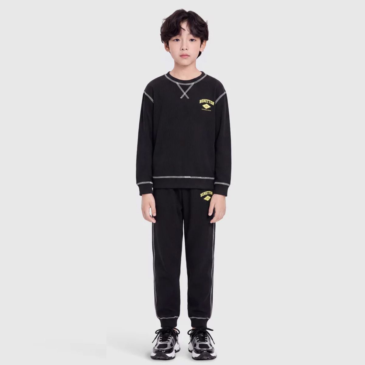 베네통키즈(BENETTONKIDS) 와플 그래픽 조거팬츠_QATP02641BK