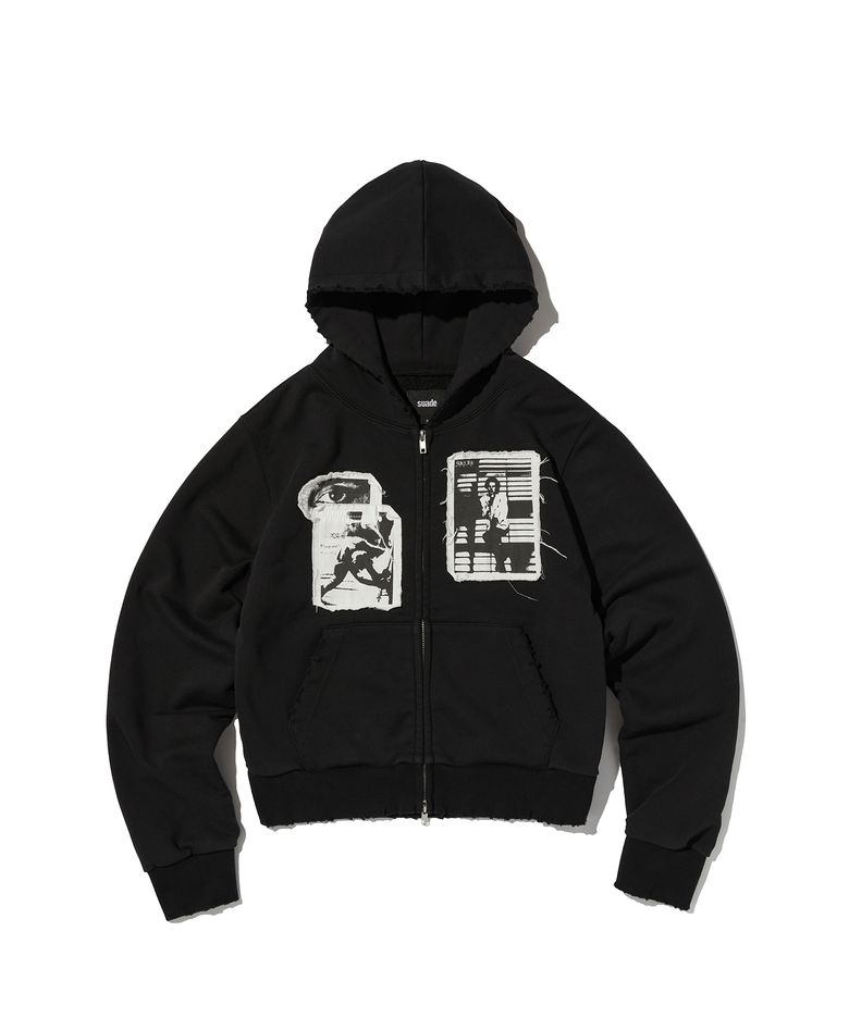 PATCHWORK HOOD ZIP UP [BLACK]