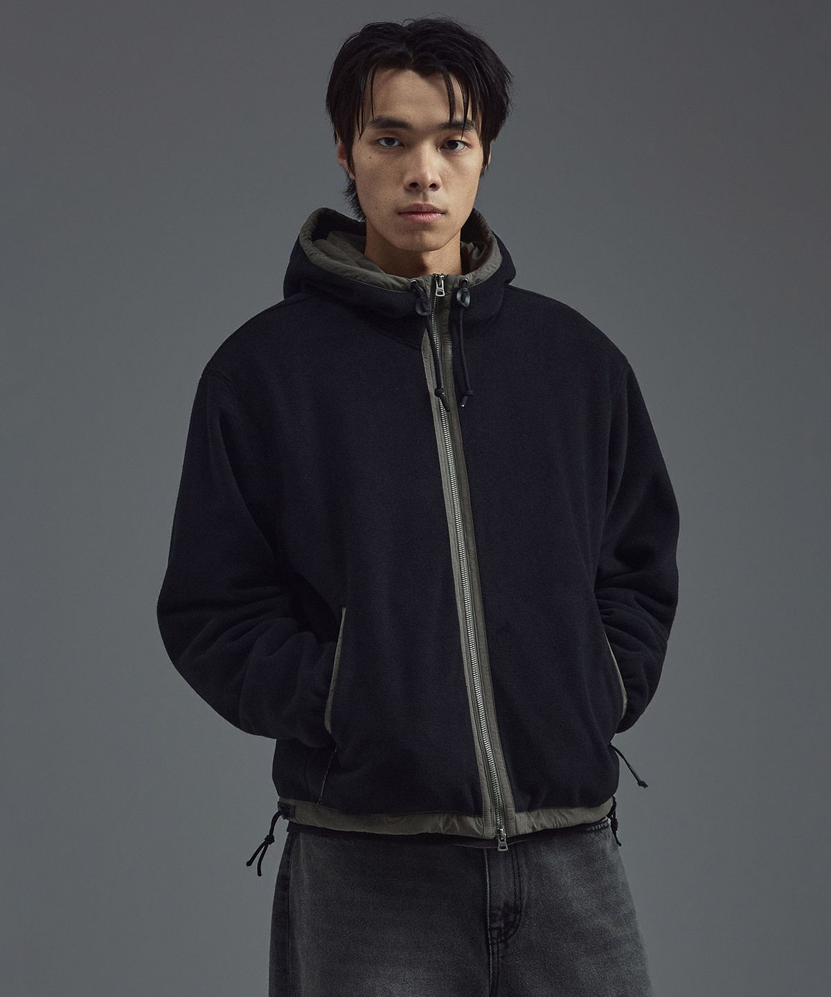 일꼬르소(IL CORSO) POLARTEC 플리스 풀 집업 후드 자켓 블랙