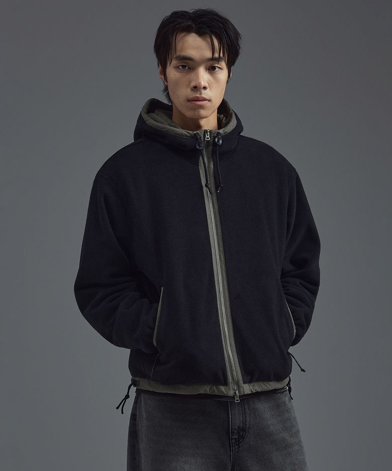 POLARTEC 플리스 풀 집업 후드 자켓 블랙