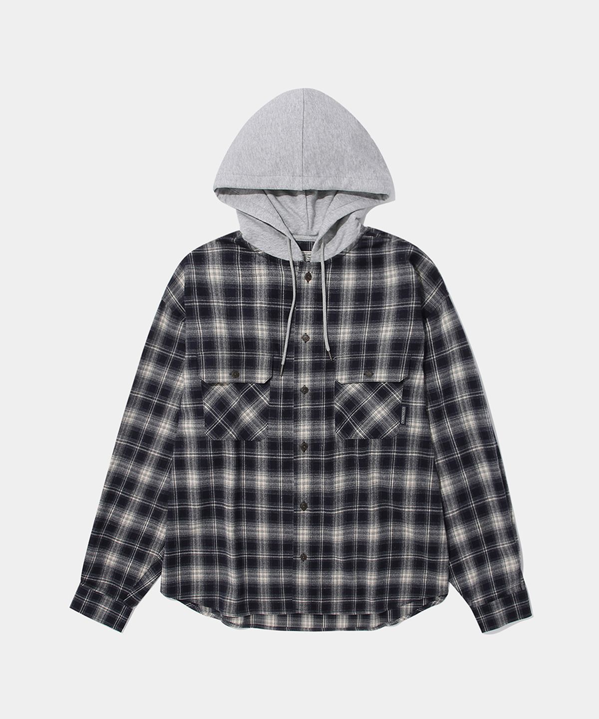 컬럼비아 유니버시티(COLUMBIA UNIVERSITY) FLANNEL CHECK LAYERED HOOD SHIRT_NAVY
