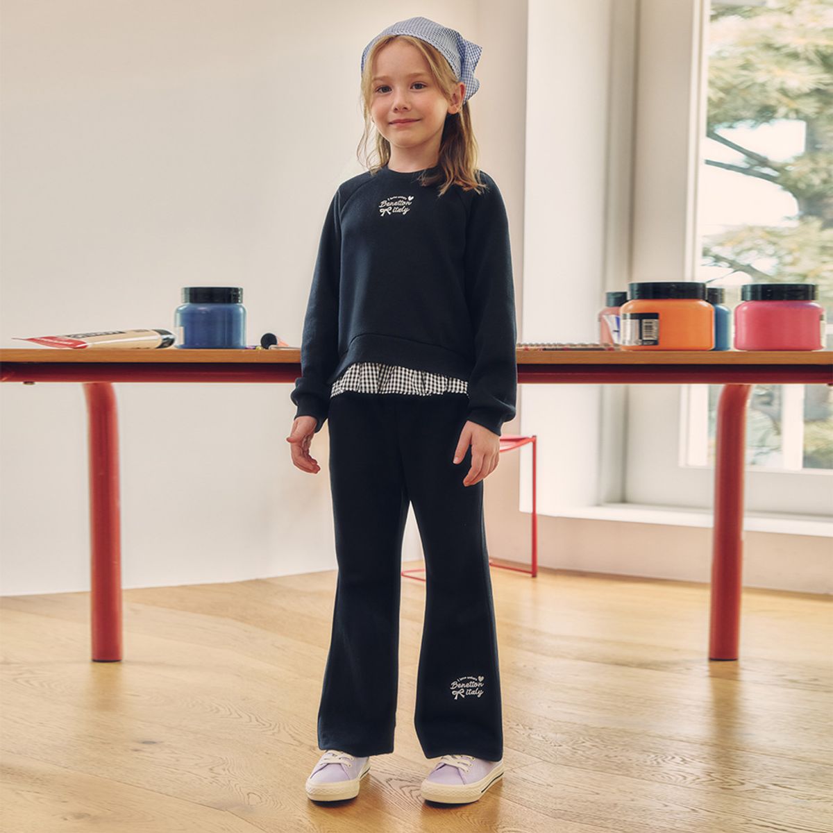 베네통키즈(BENETTONKIDS) 부츠컷 양면 피케 팬츠_QALG01641NY