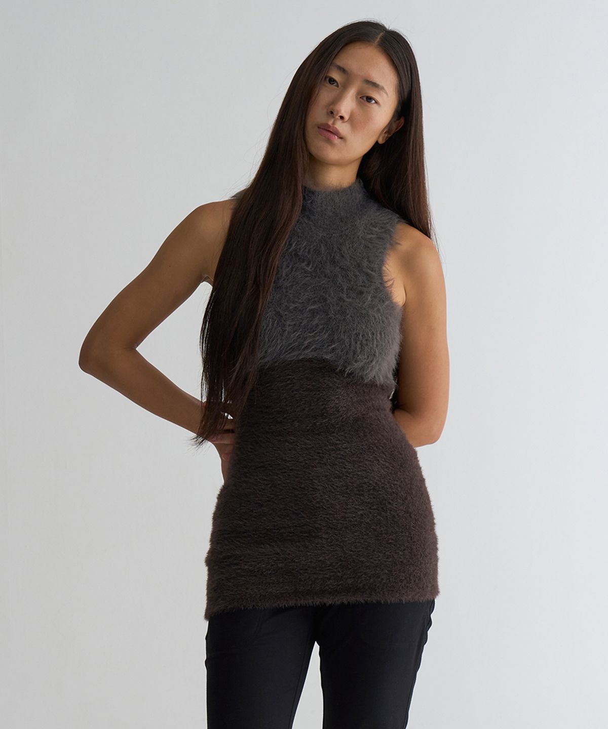 웰빙익스프레스(WELLBEING EXPRESS) Shaggy Knit Dress Charcoal