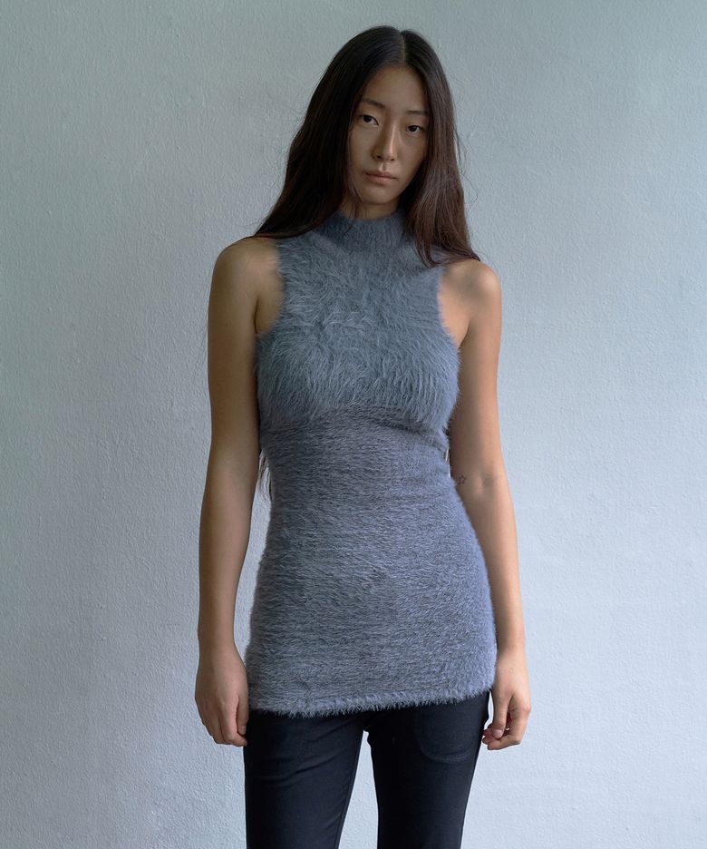 Shaggy Knit Dress Grey