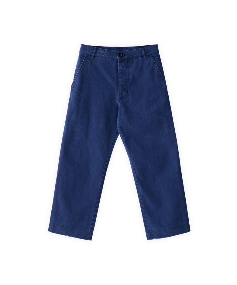 003 washed cotton crop pants in indigo