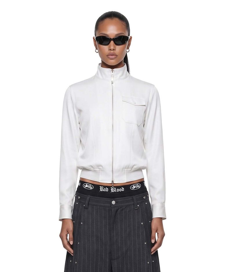 Contour High-Neck Lightweight Bomber Shacket - White