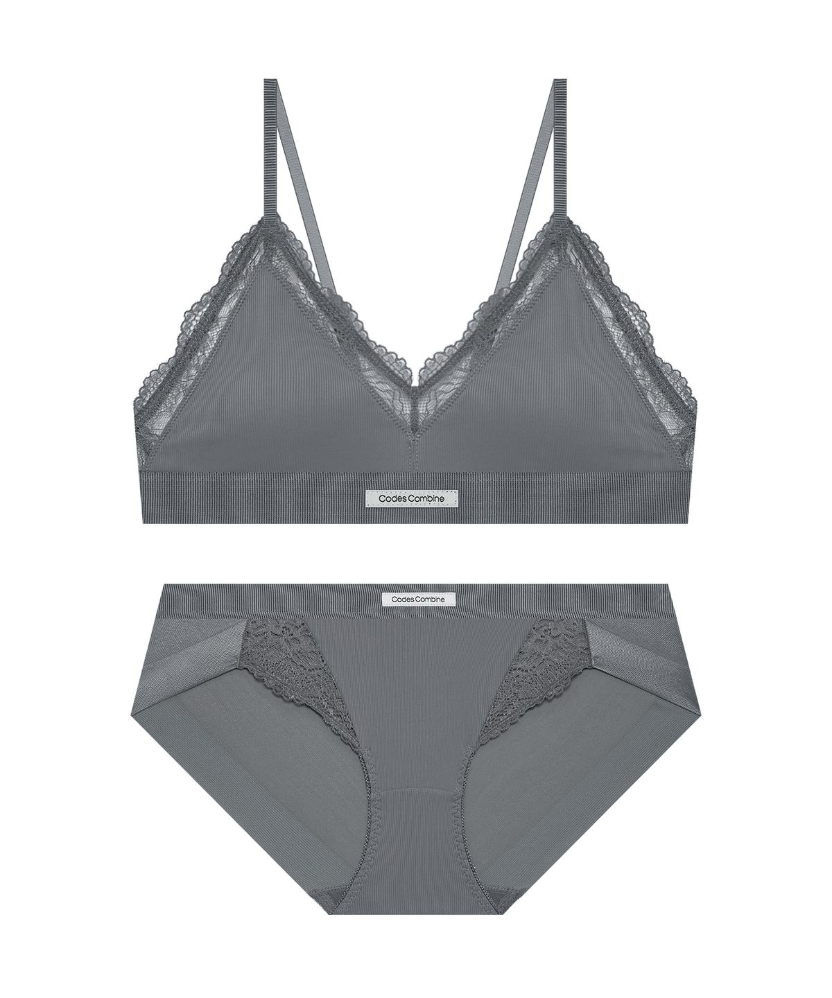 코데즈컴바인 이너웨어(CODES COMBINE INNERWEAR) 페더 레이스 브라렛 햄팬티 세트_그레이