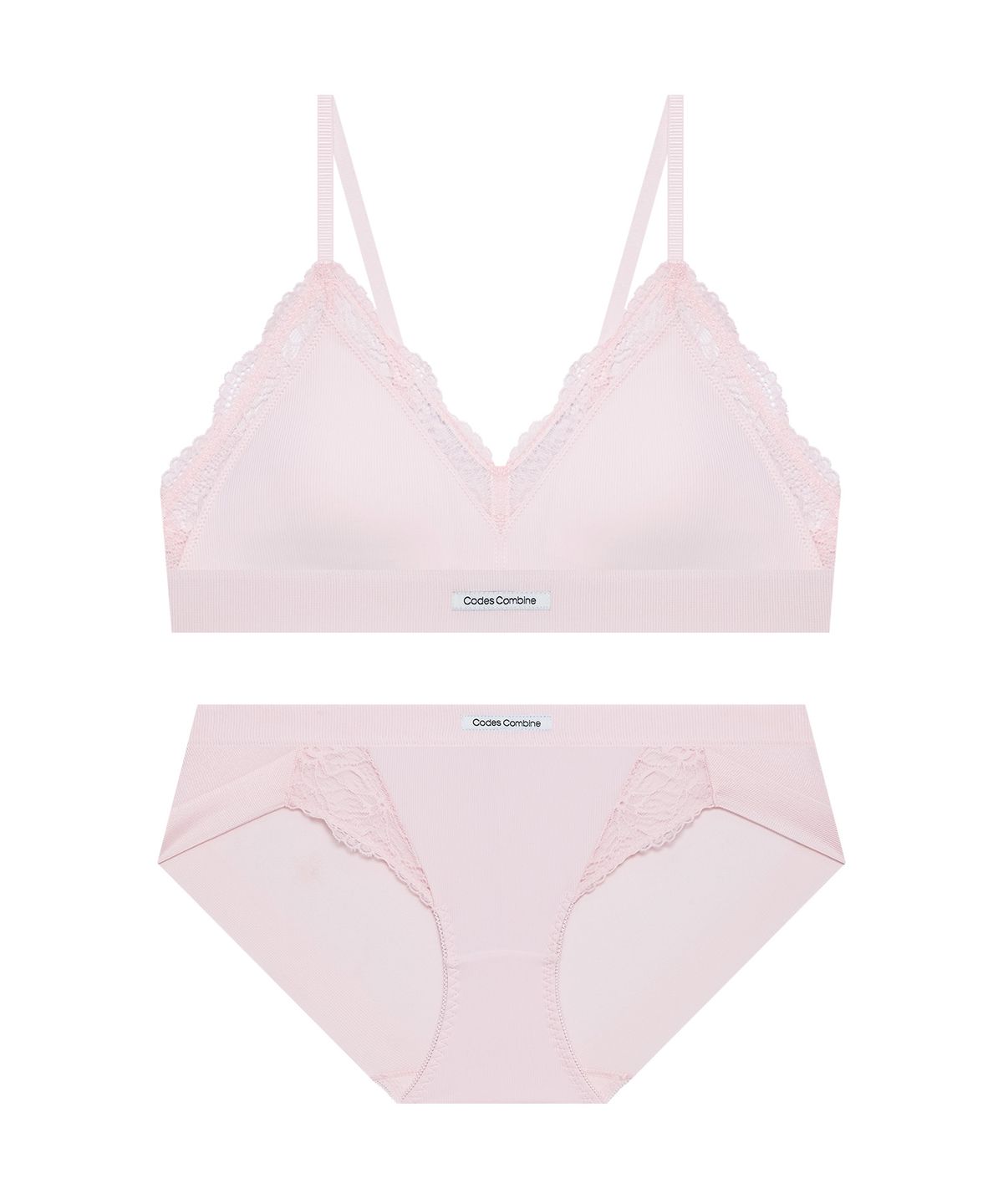 코데즈컴바인 이너웨어(CODES COMBINE INNERWEAR) 페더 레이스 브라렛 햄팬티 세트_라이트핑크