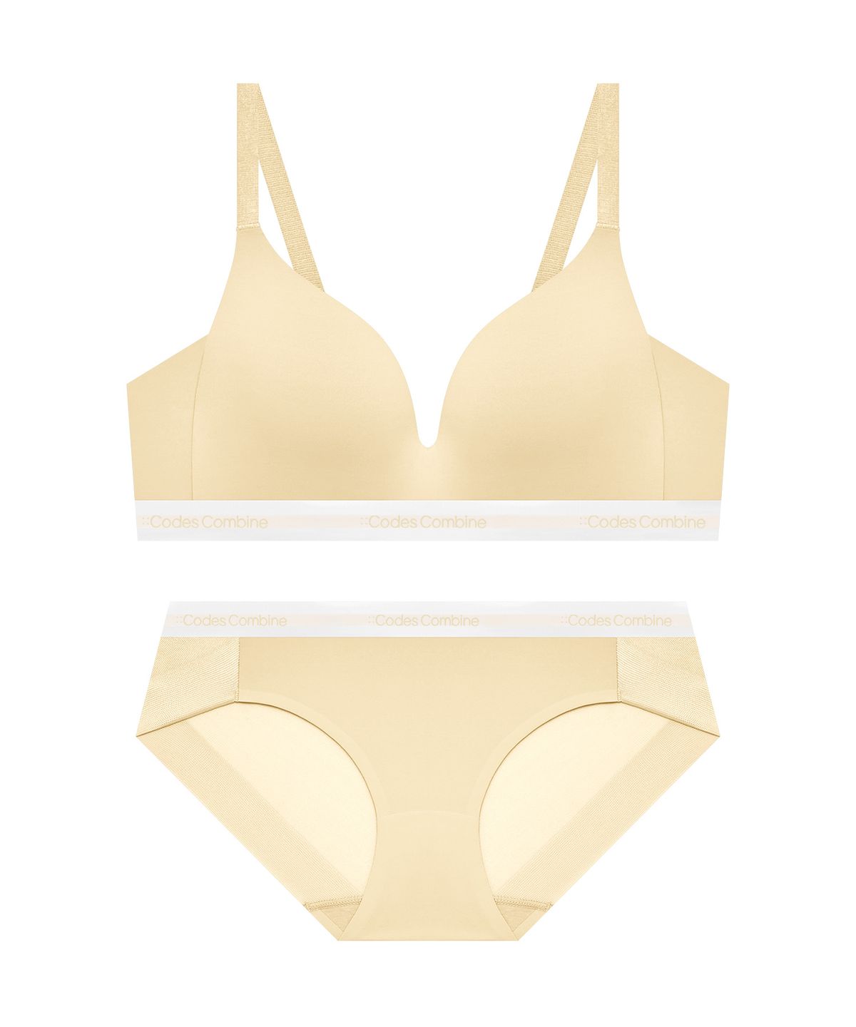 코데즈컴바인 이너웨어(CODES COMBINE INNERWEAR) 쉘론 트라이앵글 퓨징 노와이어 브라 햄팬티 세트_레몬옐로우