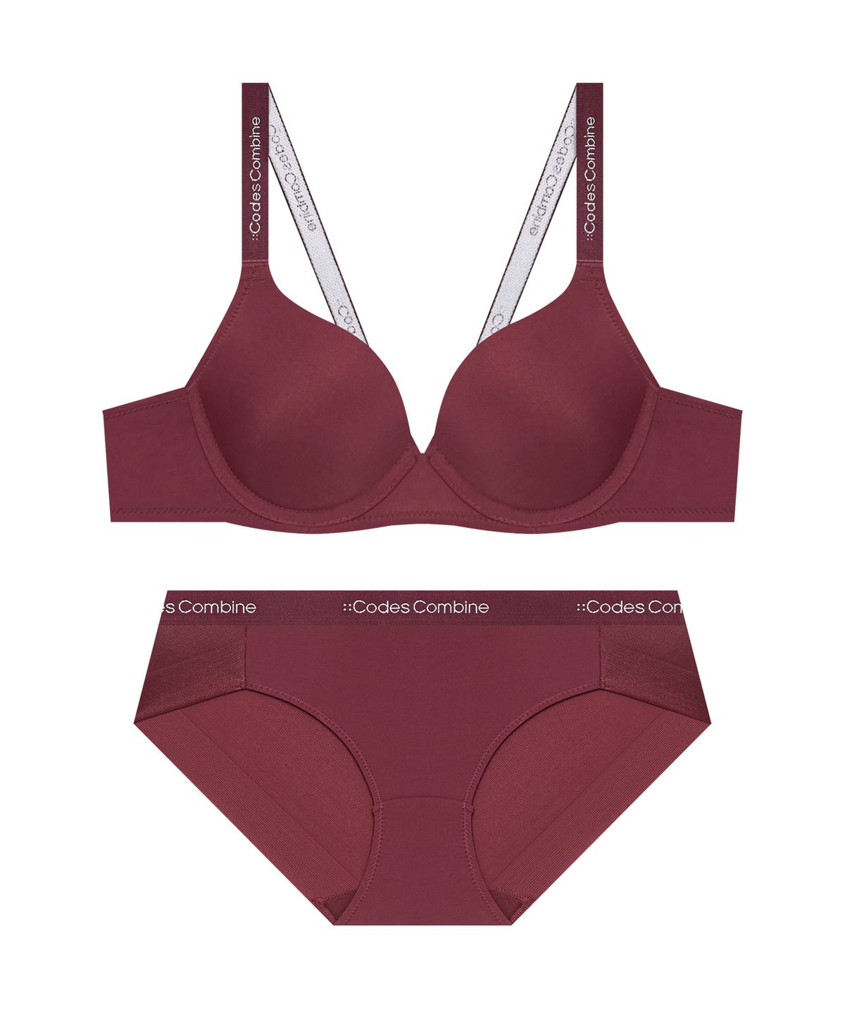 코데즈컴바인 이너웨어(CODES COMBINE INNERWEAR) 미니멀 아스킨 와이어 브라 햄팬티 세트_와인