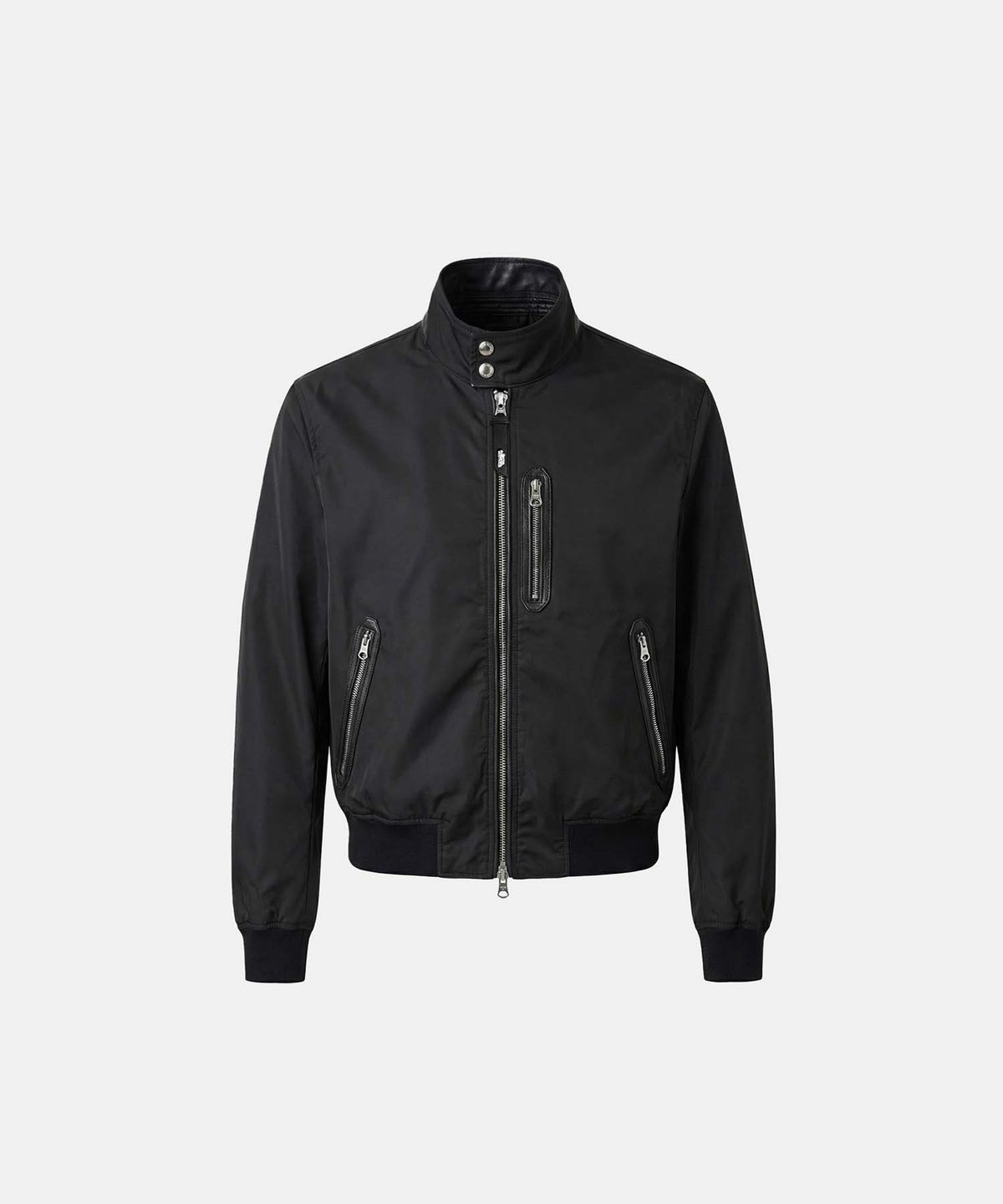 배드블러드(BADBLOOD) Contour Technical Leather Panel High-Neck Jacket - Black