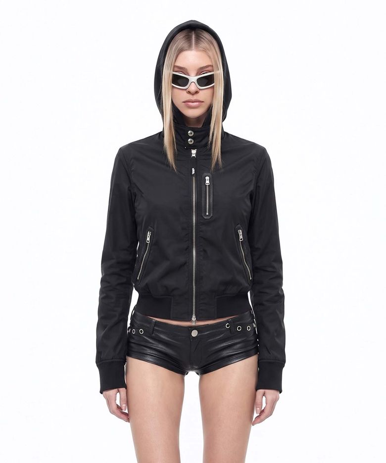 Contour Technical Leather Panel High-Neck Jacket - Black